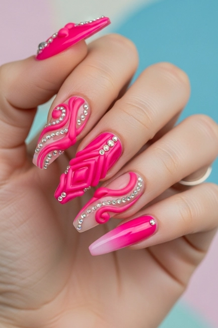 Hot Pink 3D Nails for Bold Style
