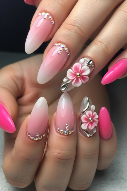 Ombre Pink 3D Nails