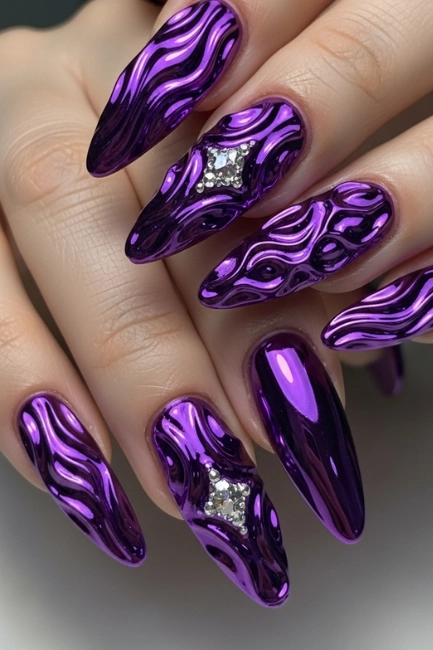 Metallic Purple 3D Nails