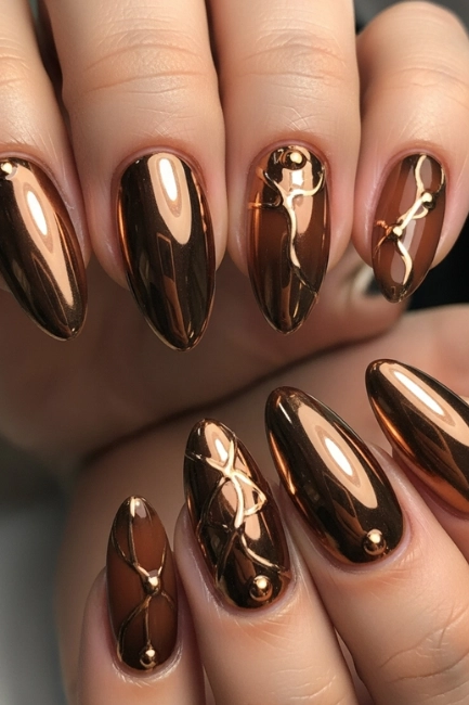 Brown Metallic Nail Art