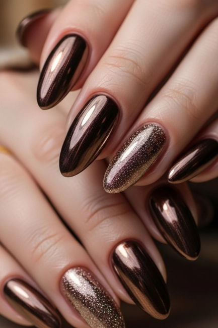 Brown Metallic Nails for Fall and Winter
