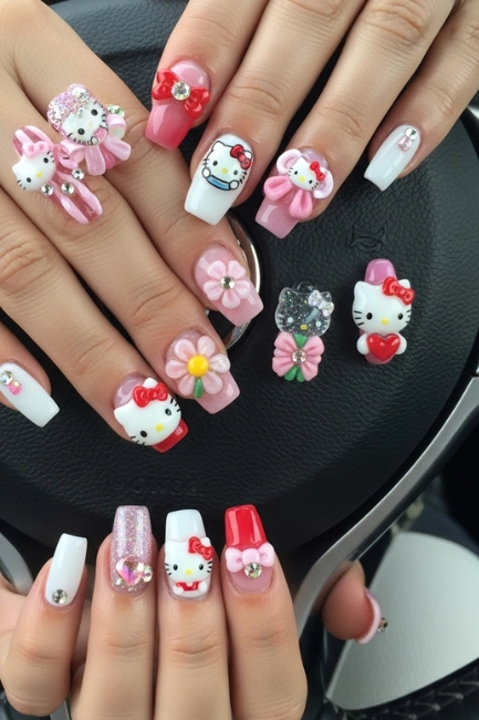 hello kitty 3d nail designs