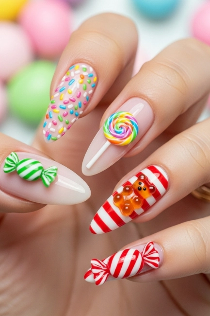 Candy-Themed Kitty Nails