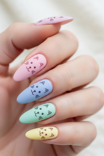 Matte Pastel Kitty Nails