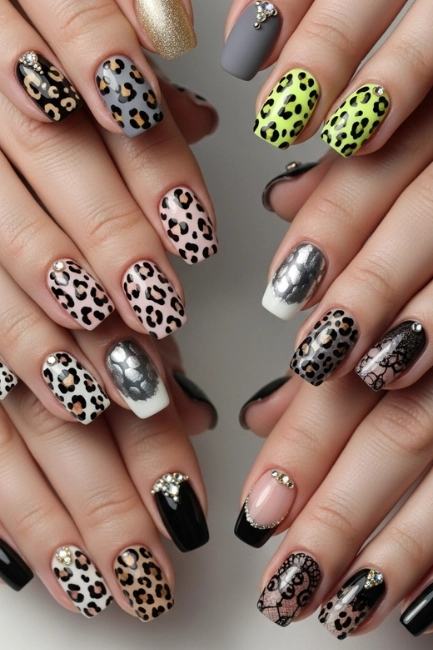 leopard short nail art
