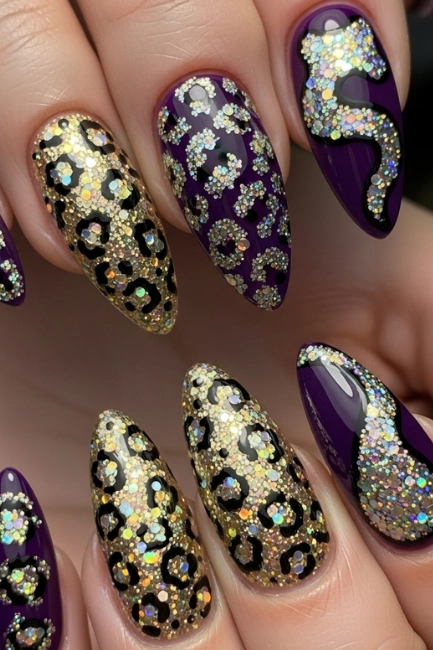 Glitter Leopard Nail Design