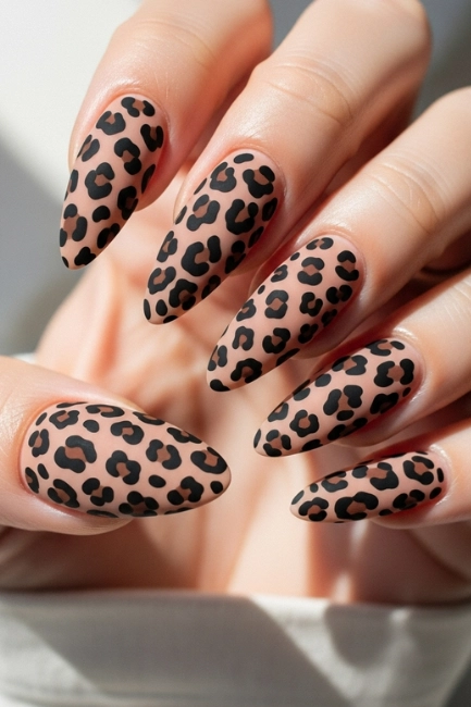 Matte Leopard Nail Look