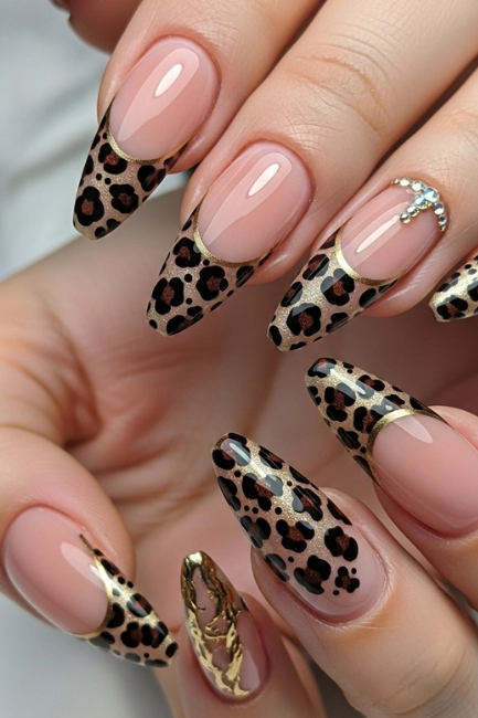 Leopard French Tip Nails