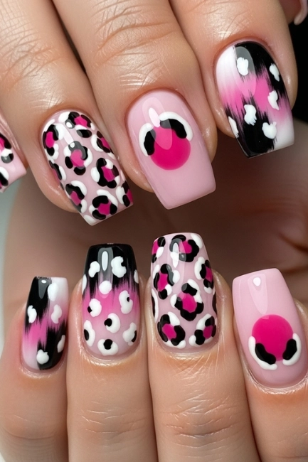 Pink Leopard Nail Art