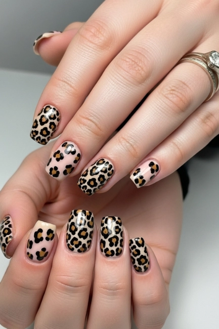 Leopard Accent Short Nails