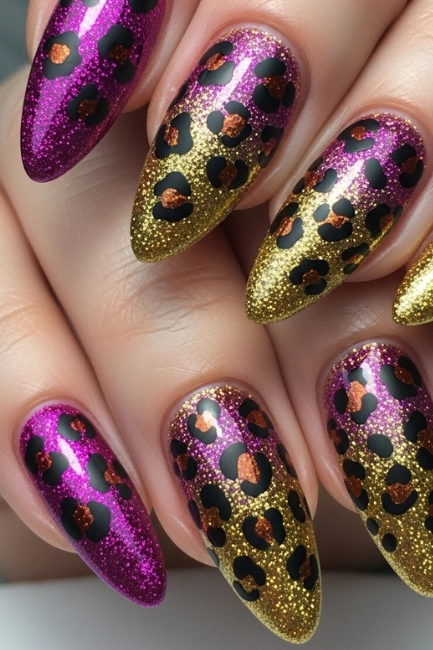 Glitter Fade with Leopard Spots