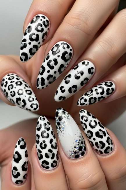 White and Black Leopard Nails