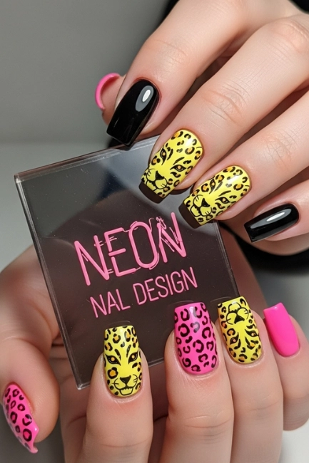 Neon Leopard Nail Design