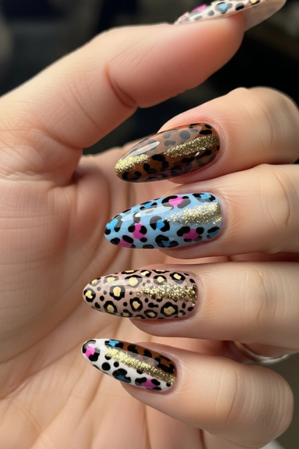 Mixed Pattern Leopard Nails