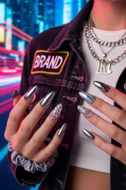 Pairing Metallic Nails with 90s Fashion