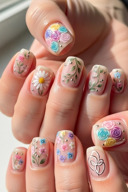 Floral Nail Designs for Short Nails