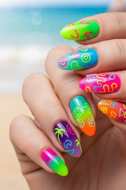 Neon Summer Almond Nail Designs