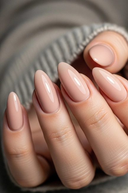 Glossy Nude Almond Nails for Everyday Wear