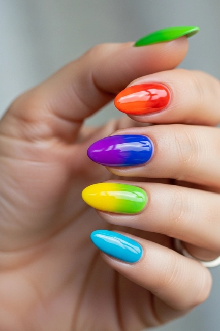 Rainbow Almond Nails for a Playful Look
