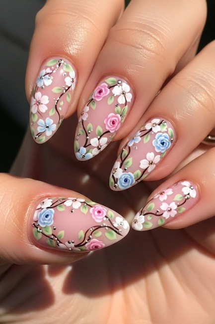 Floral Almond Nail Patterns