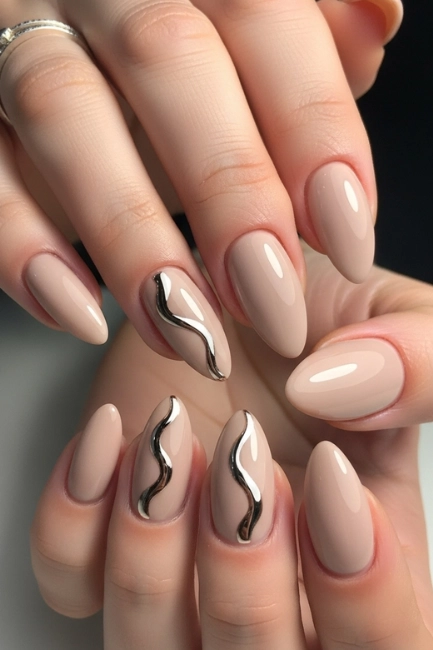 Almond Nails with Metallic Accents