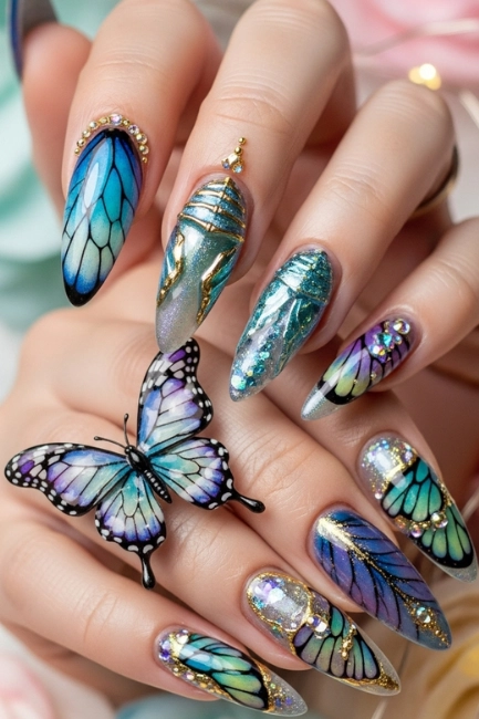 Butterfly-Inspired 3D Nail Art