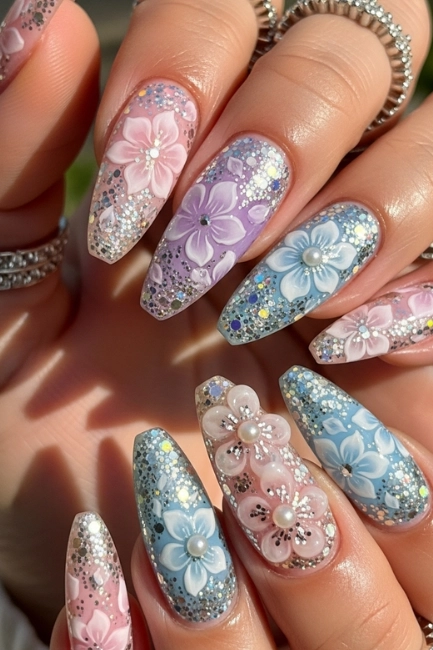 Glitter Blossom Nails