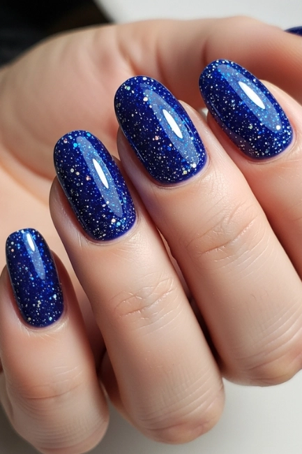 Glitter-Dusted Royal Blue Nails