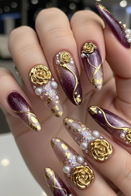 ombre nails with 3d design