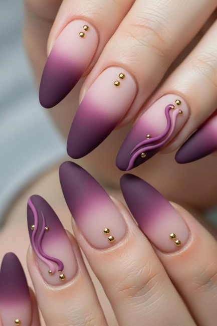 Matte Ombre Nails with Subtle 3D Touches