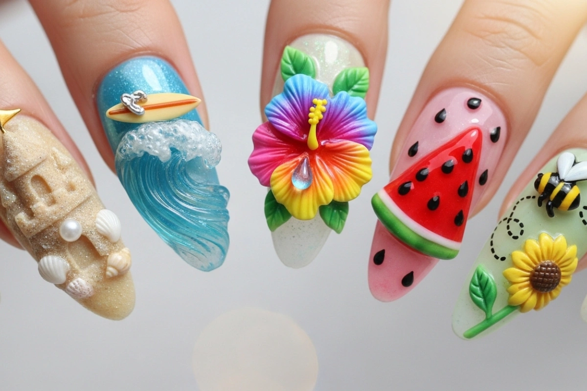 Vibrant 3D Summer Nail designs for a Fun, Bold Style