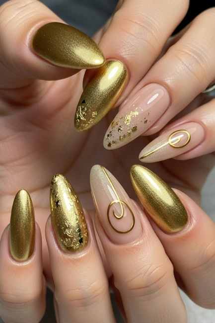 Gold and Nude Ombre Nails