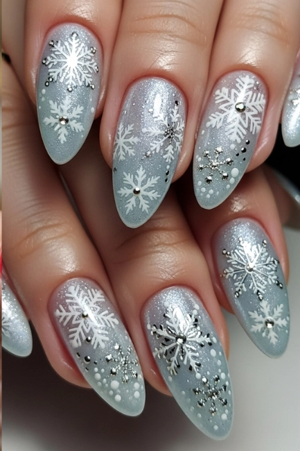 Snowflake-Inspired Almond Nail Design