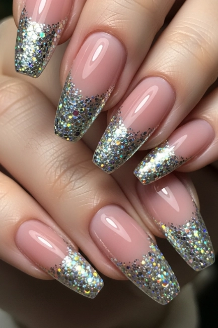 Glitter French Tips for Festive Charm