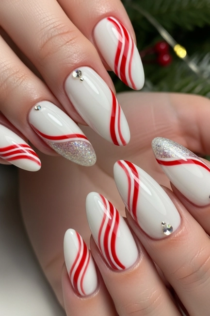 Candy Cane Almond Nails