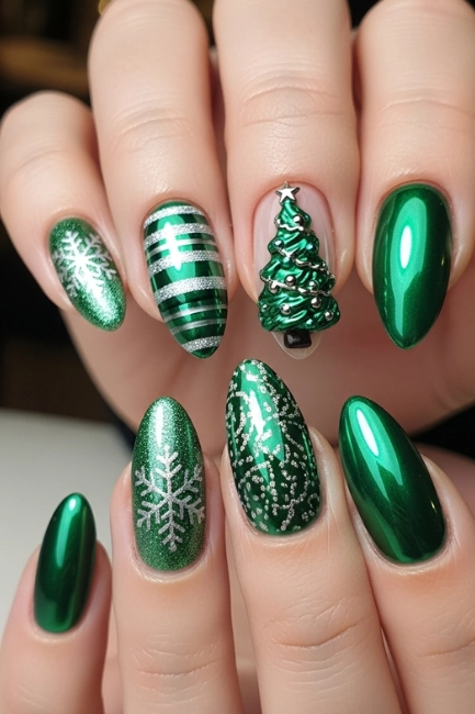 Green Metallic Christmas Nails