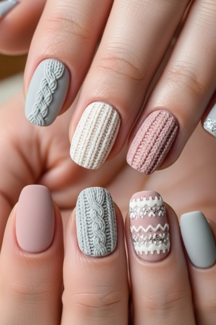 Cozy Sweater Texture Nail Design