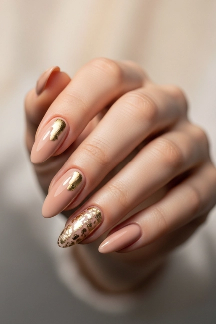 Gold Foil Accent Almond Nails