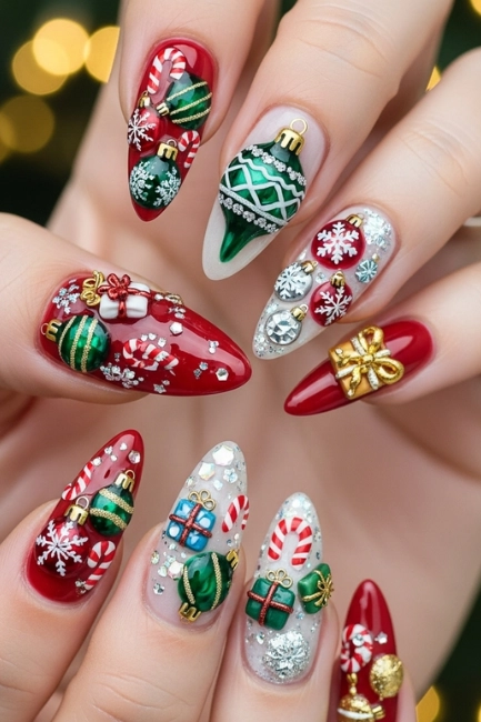 Christmas Ornament Nail Design