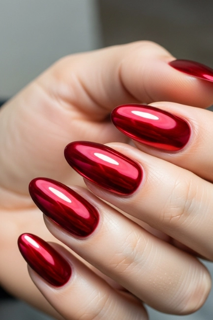Red Chrome Almond Nails