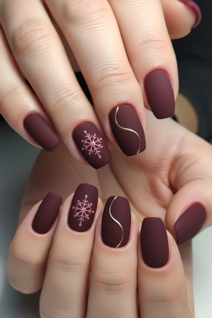 Matte Burgundy Christmas Nails