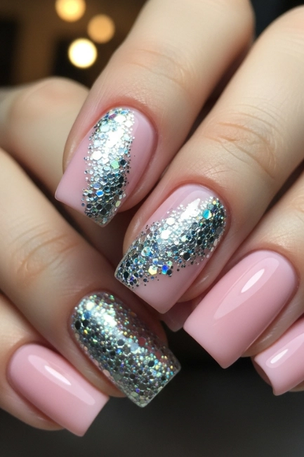 Glitter Accent Short Nails