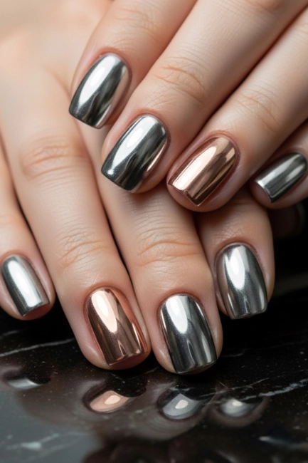 Metallic Touch Short Ballerina Nails