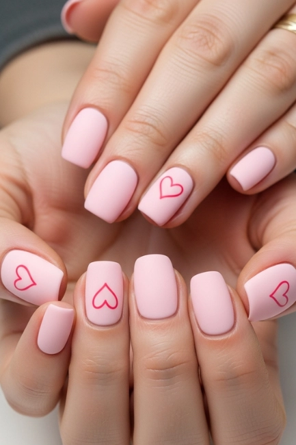 Minimal Heart Art on Pink Nails
