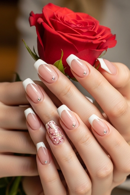 French Tips with a Romantic Twist