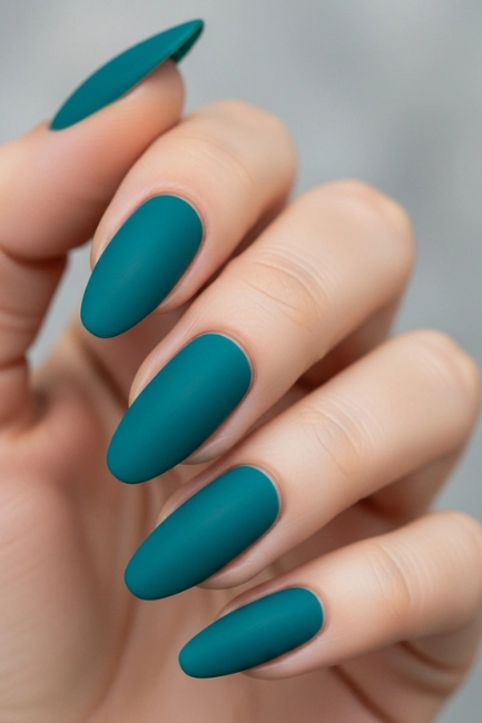 Matte Teal Nails for a Modern Edge