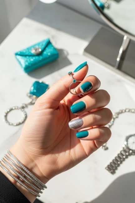 Accessorizing with Teal Nails