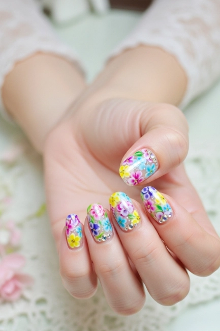 Floral Colourful Nail Art for Feminine Grace