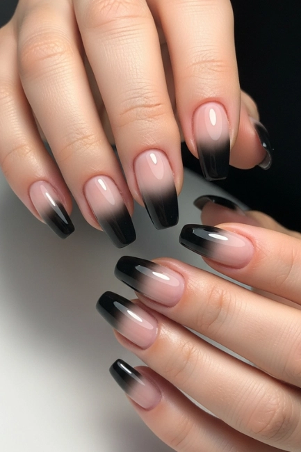 Black Ombre Tips That Fade Softly Into Nude