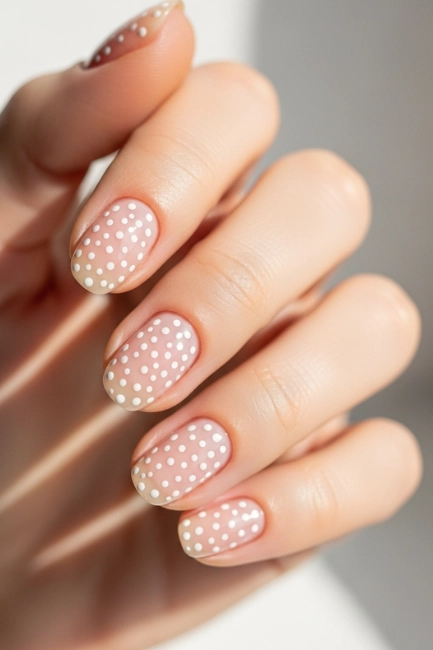 Soft Nude Nails with Small Dots for a Natural Touch